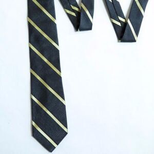 DKNY Gray Tie, Donna Karan Striped Silk Necktie, Gray/Gold